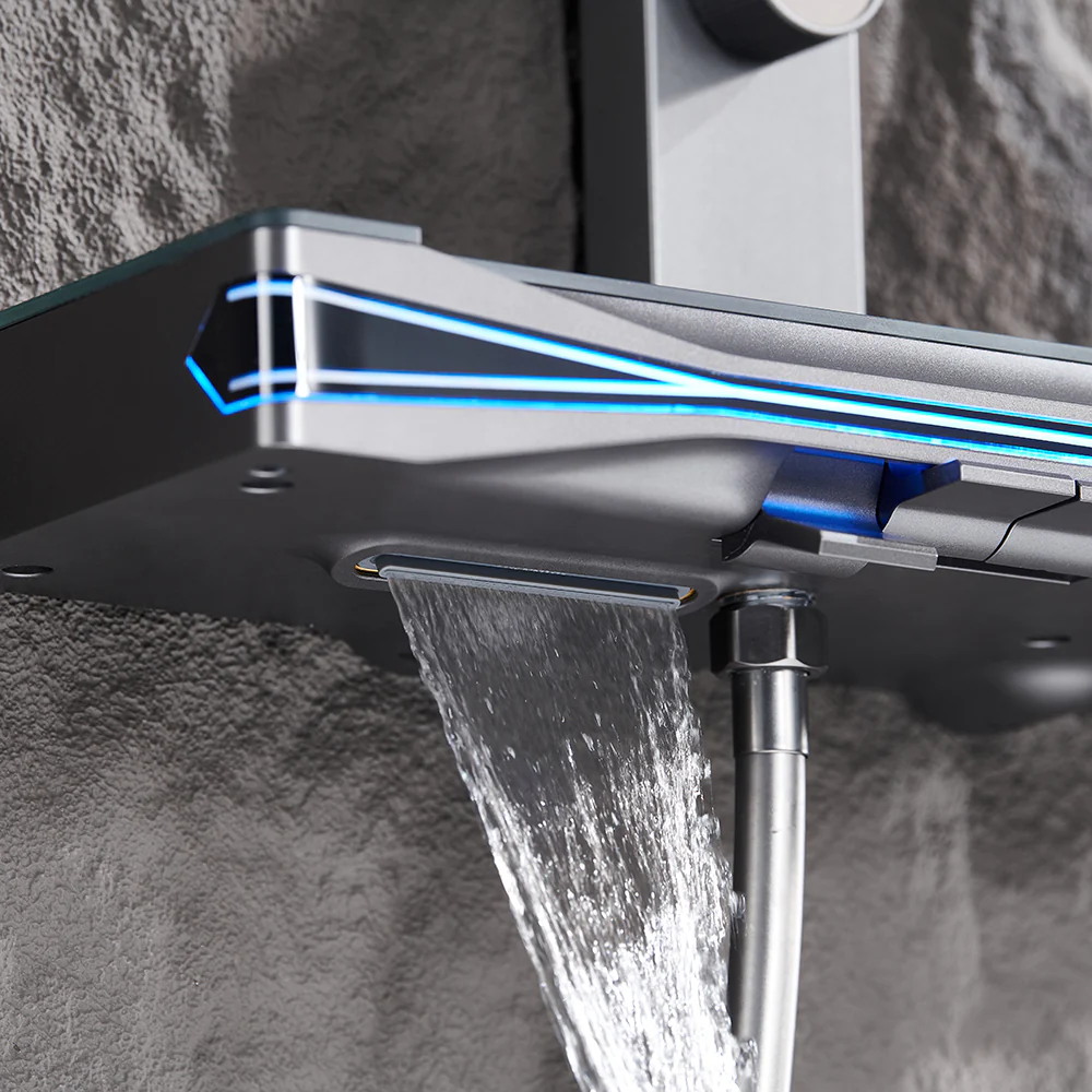 Brass Thermostatic Shower System with Overhead Rainfall & Handheld Spray Water-Saving Multi-Function Spa Bath Fixture - Image 10