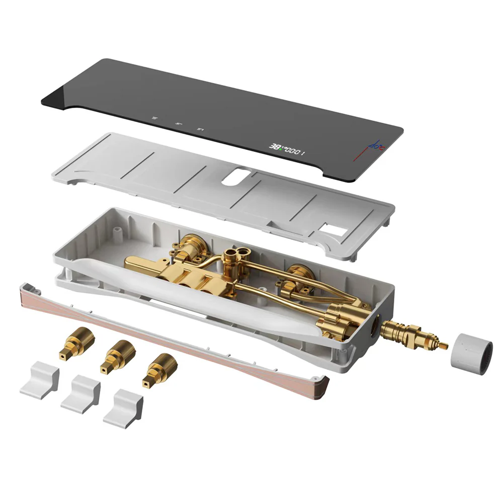 Brass Thermostatic Shower System with Overhead Rainfall & Handheld Spray Water-Saving Multi-Function Spa Bath Fixture - Image 11