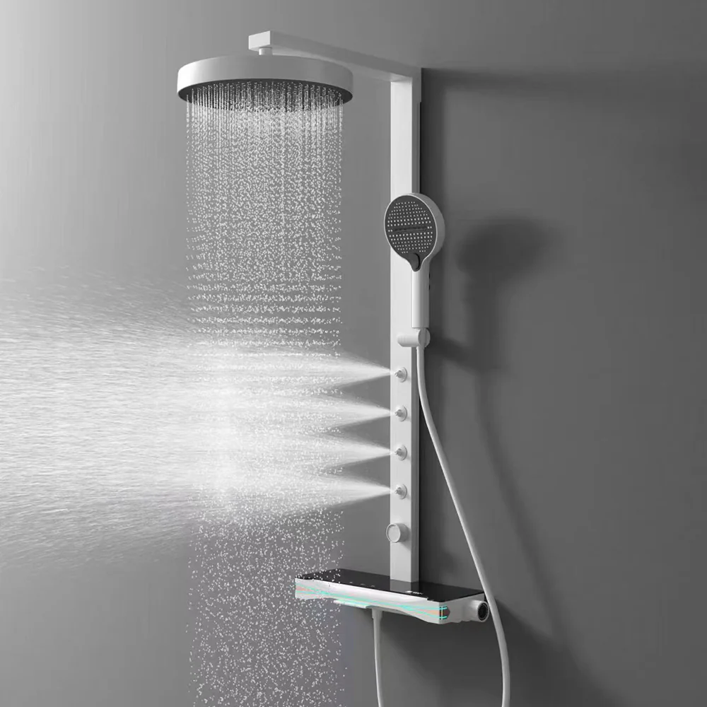 Brass Thermostatic Shower System with Overhead Rainfall & Handheld Spray Water-Saving Multi-Function Spa Bath Fixture - Image 3