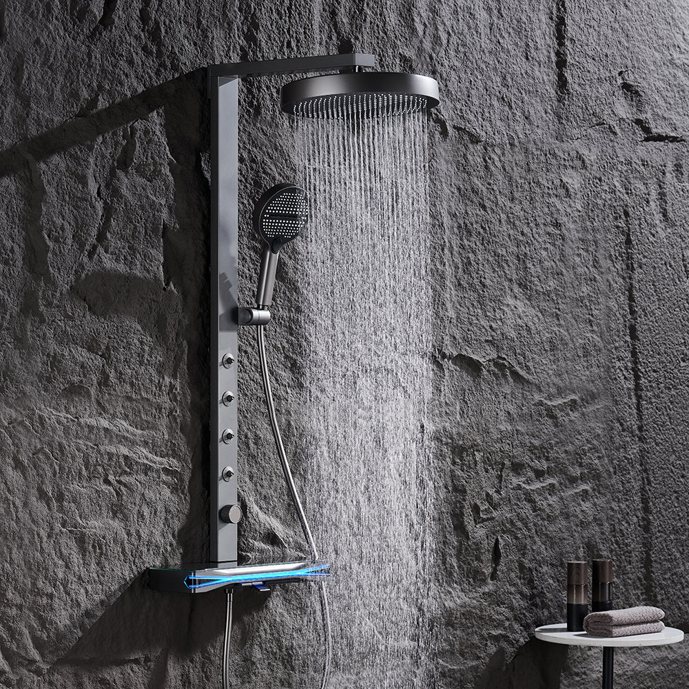 Brass Thermostatic Shower System with Overhead Rainfall & Handheld Spray Water-Saving Multi-Function Spa Bath Fixture - Image 5