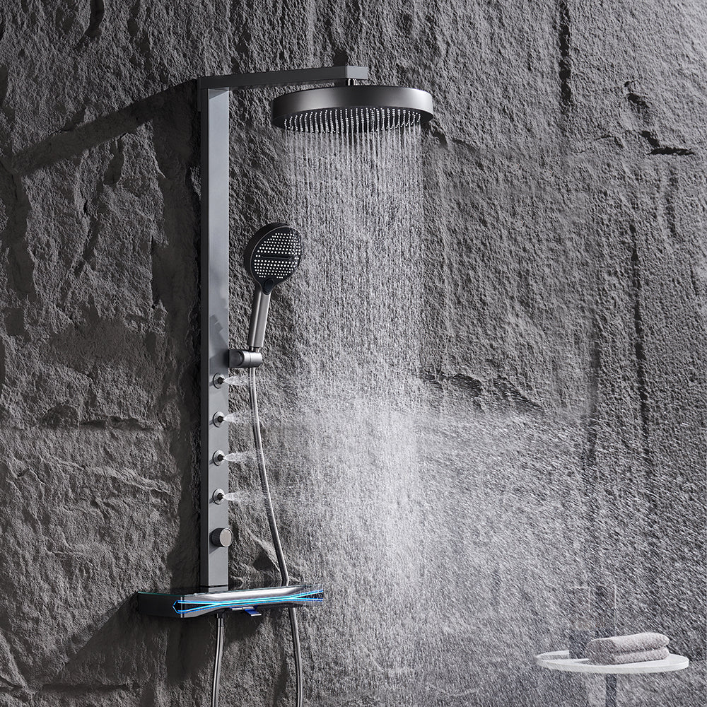Brass Thermostatic Shower System with Overhead Rainfall & Handheld Spray Water-Saving Multi-Function Spa Bath Fixture - Image 7