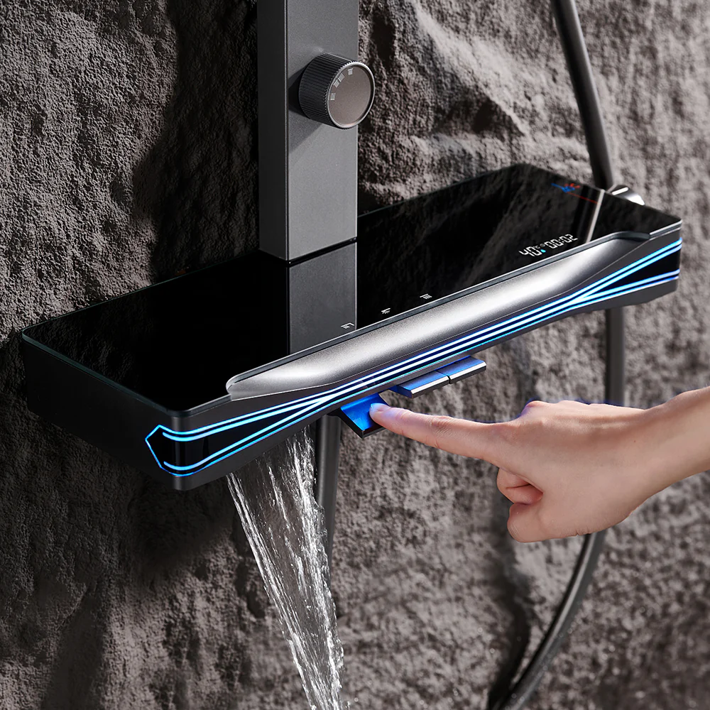 Brass Thermostatic Shower System with Overhead Rainfall & Handheld Spray Water-Saving Multi-Function Spa Bath Fixture - Image 8