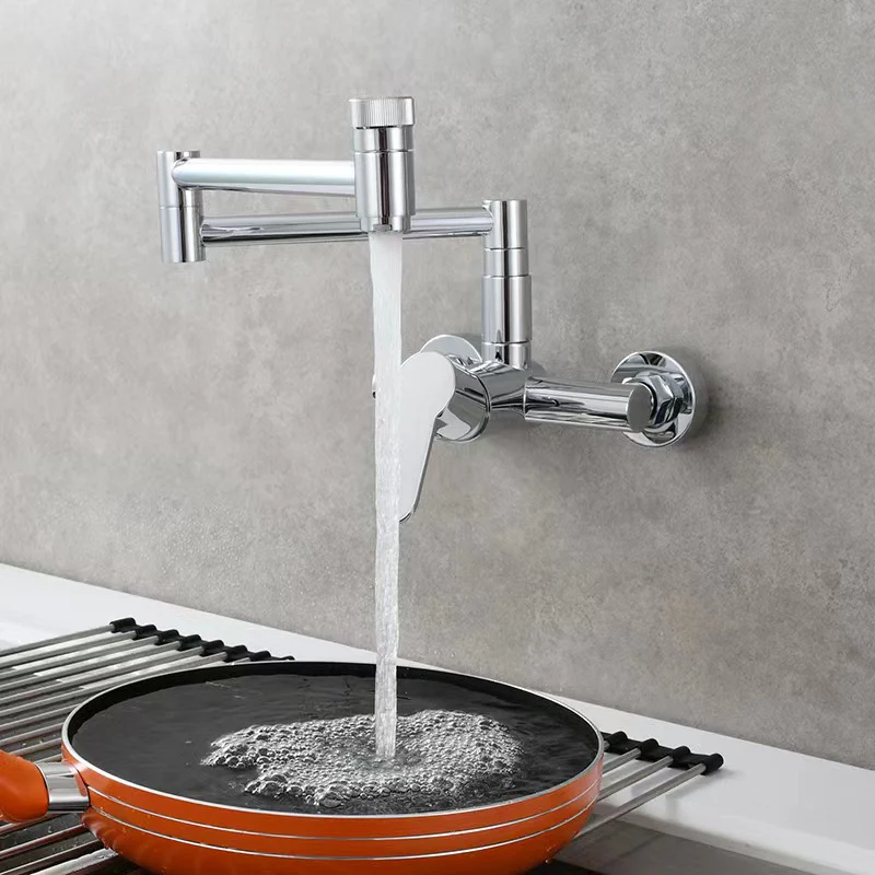 Brass Wall Mounted Kitchen Faucet | Single Handle Folding Kitchen Faucet | Hot and Cold Kitchen Faucet - Image 12