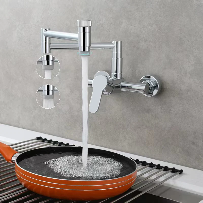 Brass Wall Mounted Kitchen Faucet | Single Handle Folding Kitchen Faucet | Hot and Cold Kitchen Faucet - Image 13