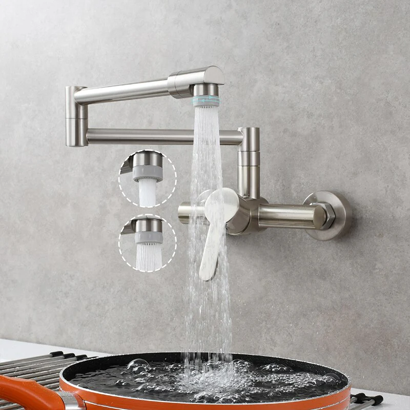Brass Wall Mounted Kitchen Faucet | Single Handle Folding Kitchen Faucet | Hot and Cold Kitchen Faucet - Image 4