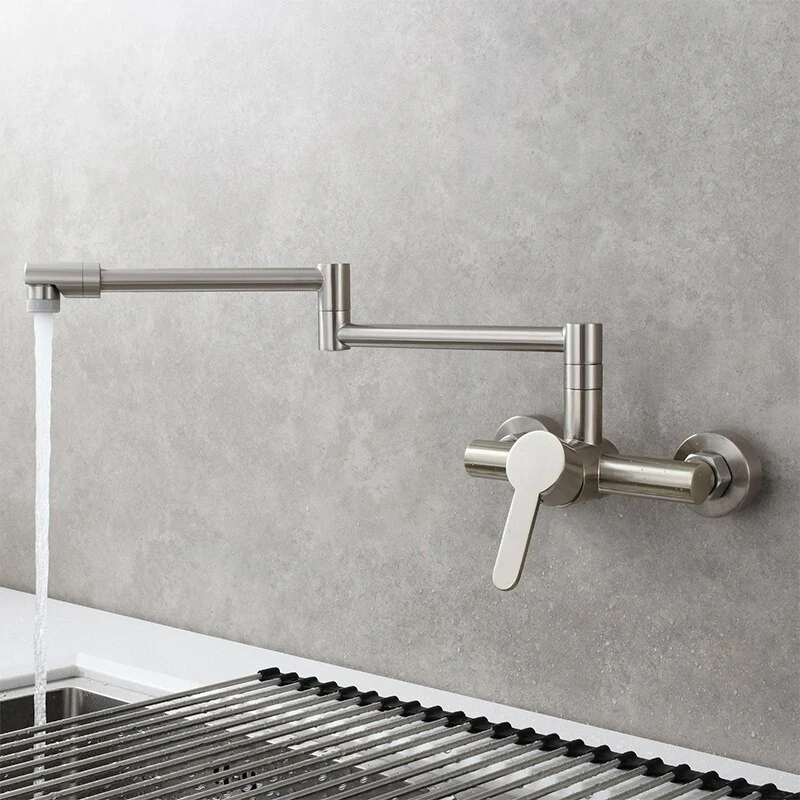 Brass Wall Mounted Kitchen Faucet | Single Handle Folding Kitchen Faucet | Hot and Cold Kitchen Faucet - Image 6
