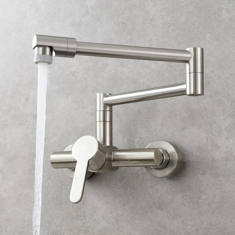 Brass Wall Mounted Kitchen Faucet | Single Handle Folding Kitchen Faucet | Hot and Cold Kitchen Faucet - Image 7