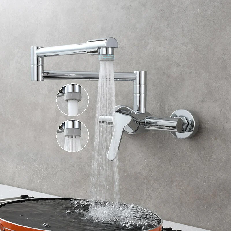Brass Wall Mounted Kitchen Faucet | Single Handle Folding Kitchen Faucet | Hot and Cold Kitchen Faucet - Image 9