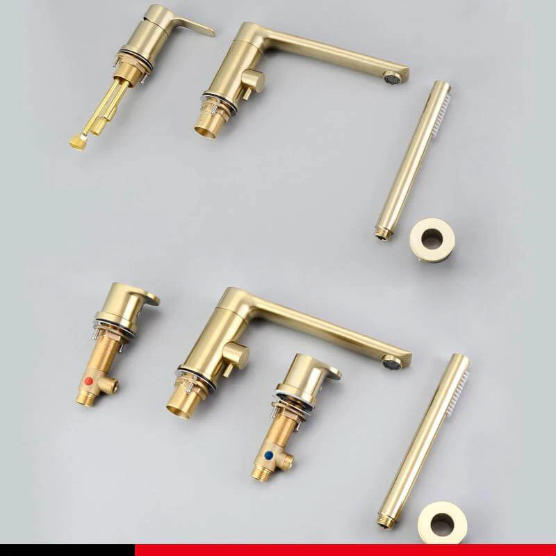 Brush Gold Deck Mount Roman Tub and Shower Trim Kit with Single-Spray Shower Head 3&4 Hole Bathroom Waterfall Bathtub Faucet - Image 4