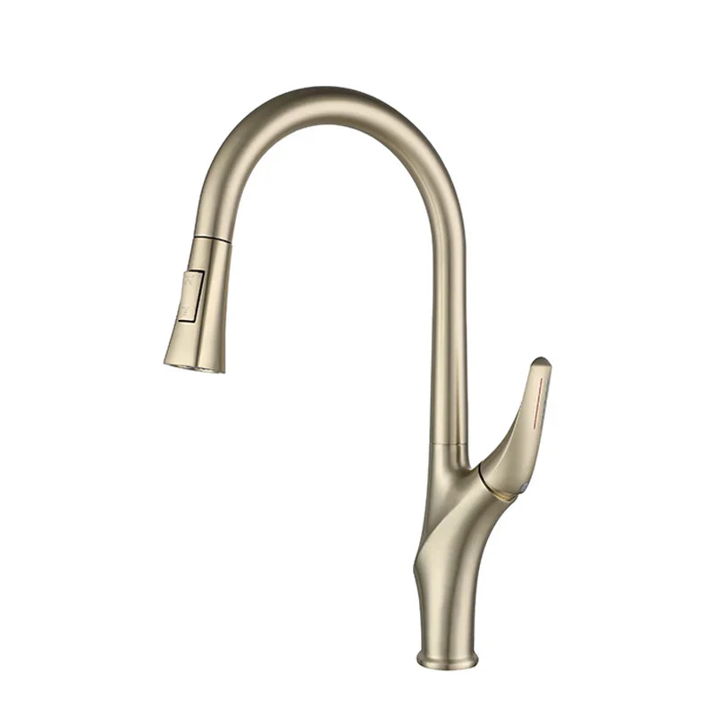 Brushed Gold Pull Out Kitchen Faucet Rotatable Cold Hot Water Mixer Taps Single Handle Deck Mounted Kitchen Sink Faucets - Image 12