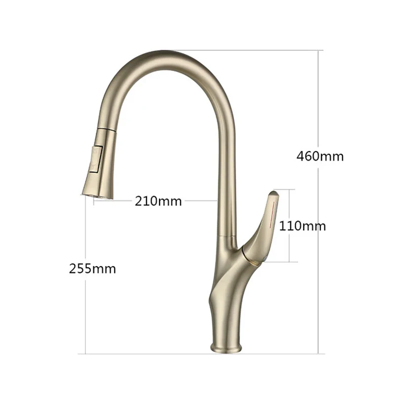 Brushed Gold Pull Out Kitchen Faucet Rotatable Cold Hot Water Mixer Taps Single Handle Deck Mounted Kitchen Sink Faucets - Image 5