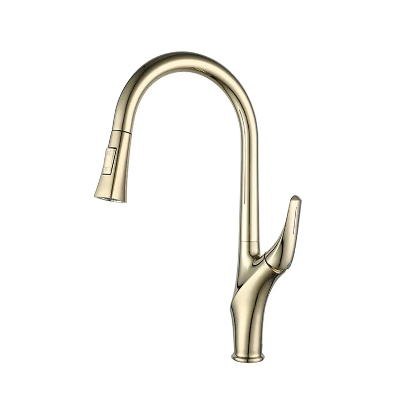Brushed Gold Pull Out Kitchen Faucet Rotatable Cold Hot Water Mixer Taps Single Handle Deck Mounted Kitchen Sink Faucets - Image 9