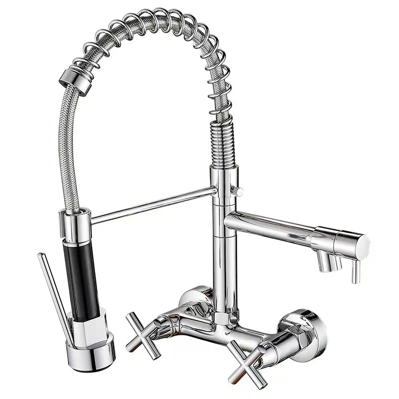 Brushed Spring Pull Down Kitchen Faucet Cold Water Dual Spouts Handheld Shower Kitchen Taps Wall Mounted Kitchen Washing Crane - Image 13