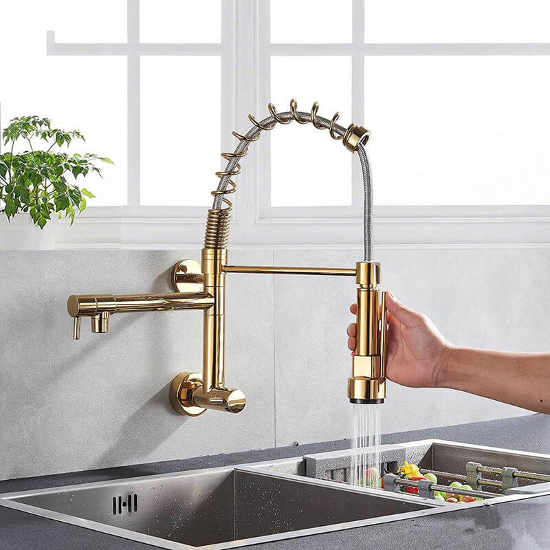 Brushed Spring Pull Down Kitchen Faucet Cold Water Dual Spouts Handheld Shower Kitchen Taps Wall Mounted Kitchen Washing Crane - Image 3