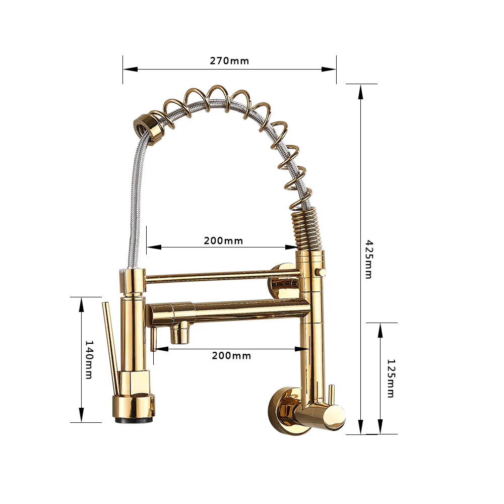 Brushed Spring Pull Down Kitchen Faucet Cold Water Dual Spouts Handheld Shower Kitchen Taps Wall Mounted Kitchen Washing Crane - Image 7