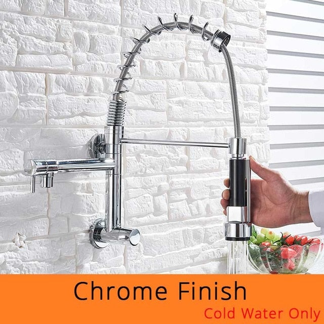 Brushed Spring Pull Down Kitchen Faucet Cold Water Dual Spouts Handheld Shower Kitchen Taps Wall Mounted Kitchen Washing Crane - Image 8