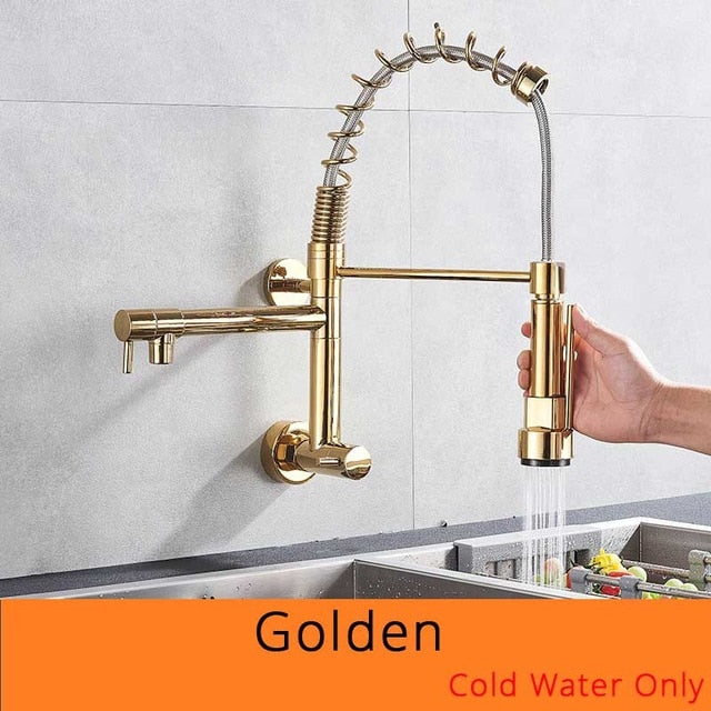 Brushed Spring Pull Down Kitchen Faucet Cold Water Dual Spouts Handheld Shower Kitchen Taps Wall Mounted Kitchen Washing Crane - Image 9