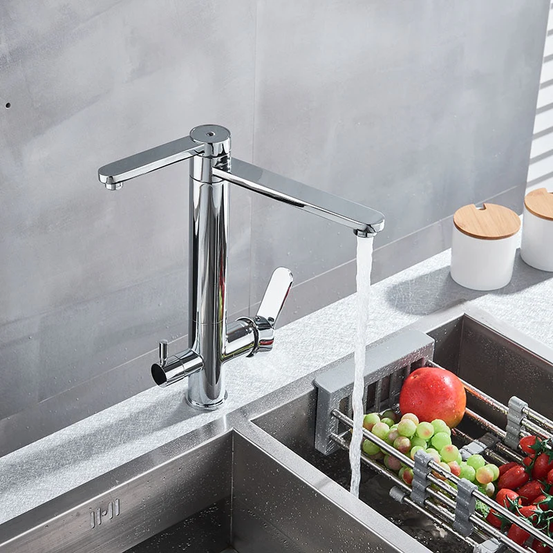 Chrome Purify Kitchen Faucet Dual Swivel Spout Three Way Kitchen Sink Mixer Tap Dual Water Outlet Drinking Water Faucet - Image 4