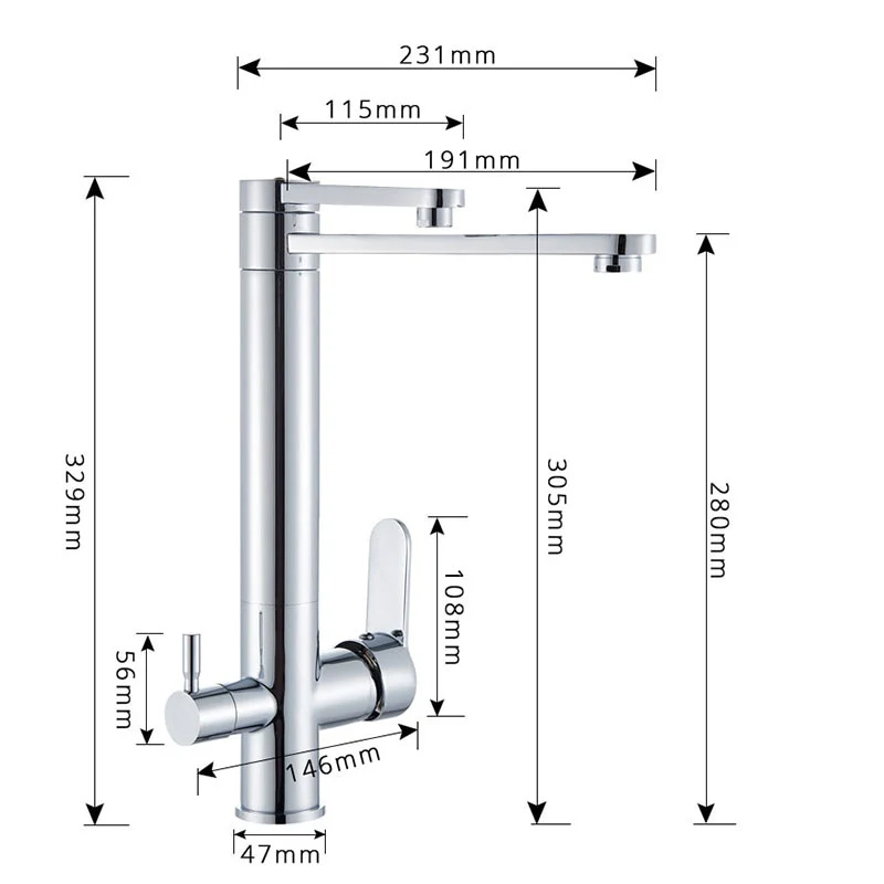 Chrome Purify Kitchen Faucet Dual Swivel Spout Three Way Kitchen Sink Mixer Tap Dual Water Outlet Drinking Water Faucet - Image 5