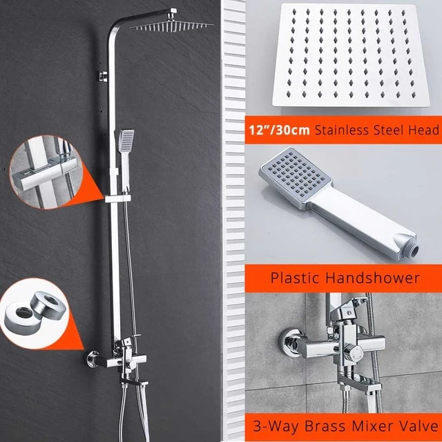 Chrome Shower Faucet Set Bathroom Rainfall Shower Mixers Swivel Spout Bath Shower Crane Hot Cold Mixer Tap - Image 7