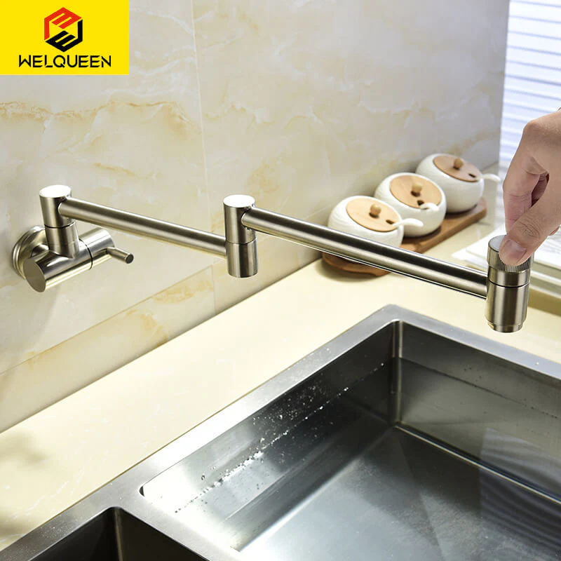 Cold Water Folding Kitchen Faucet | Wall Mounted Swivel Kitchen Taps | Double Handle Brass Kitchen Faucet 4 Colors - Image 7