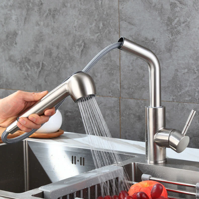 Stainless Steel Pull Out Kitchen Faucet Single Handle Sprayer Bar Kitchen Faucet Swivel Single Lever Kitchen Sink Faucet - Image 5