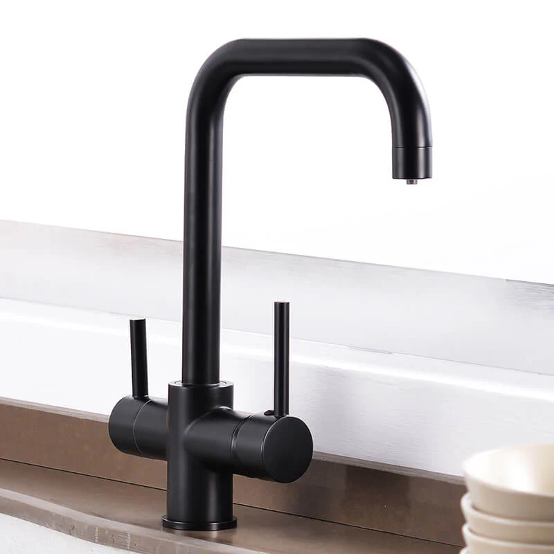 Contemporary Kitchen Sink Faucet | Dual Handle Brass Kitchen Faucets with Drinking Water Function | Deck-Mounted Kitchen Mixer In 3 Colors - Image 4