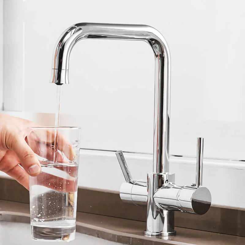 Contemporary Kitchen Sink Faucet | Dual Handle Brass Kitchen Faucets with Drinking Water Function | Deck-Mounted Kitchen Mixer In 3 Colors - Image 8