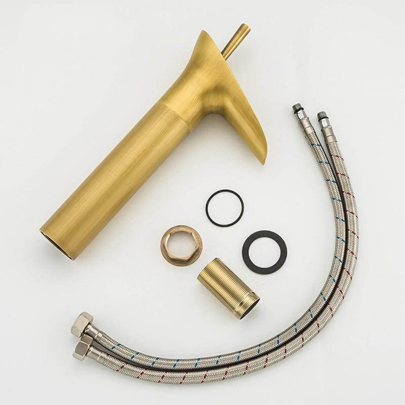 Deck-Mounted Basin Faucets Antique Brass Waterfall Basin Sink Faucet Mixers Taps Bathroom Water Taps - Image 4