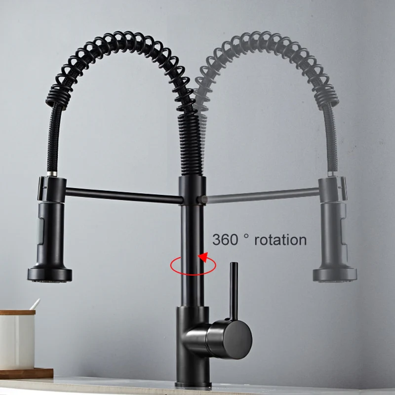 Deck Mounted Flexible Kitchen Faucets Pull Out Mixer Tap Black Hot Cold Kitchen Faucet Spring Style with Spray Mixers Taps - Image 2