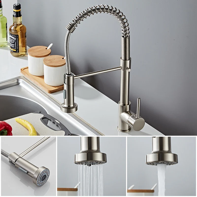 Deck Mounted Flexible Kitchen Faucets Pull Out Mixer Tap Black Hot Cold Kitchen Faucet Spring Style with Spray Mixers Taps - Image 3