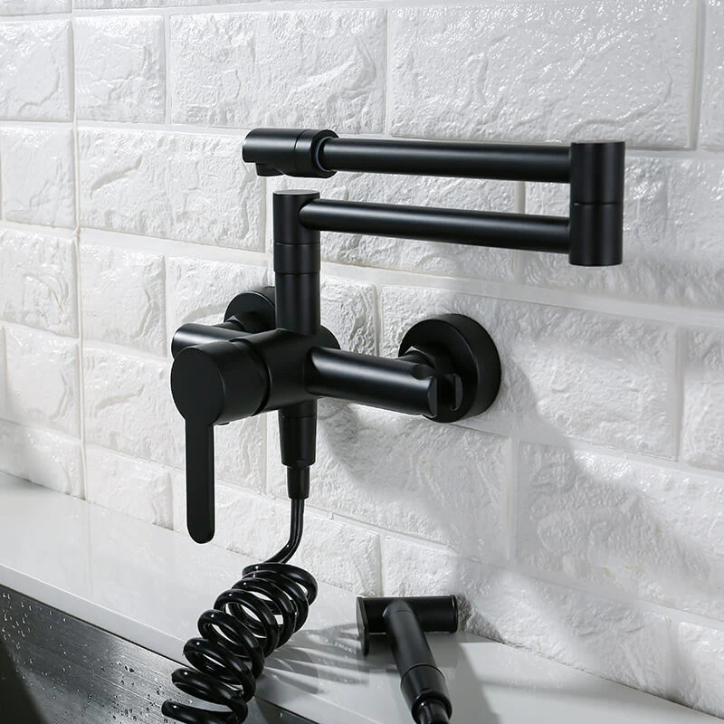 Foldable Kitchen Faucets Solid Brass Kitchen Sink Mixer Tap Hot & Cold Wall Mounted With Bidet Sprayer Rotating Sink Mixer - Image 2