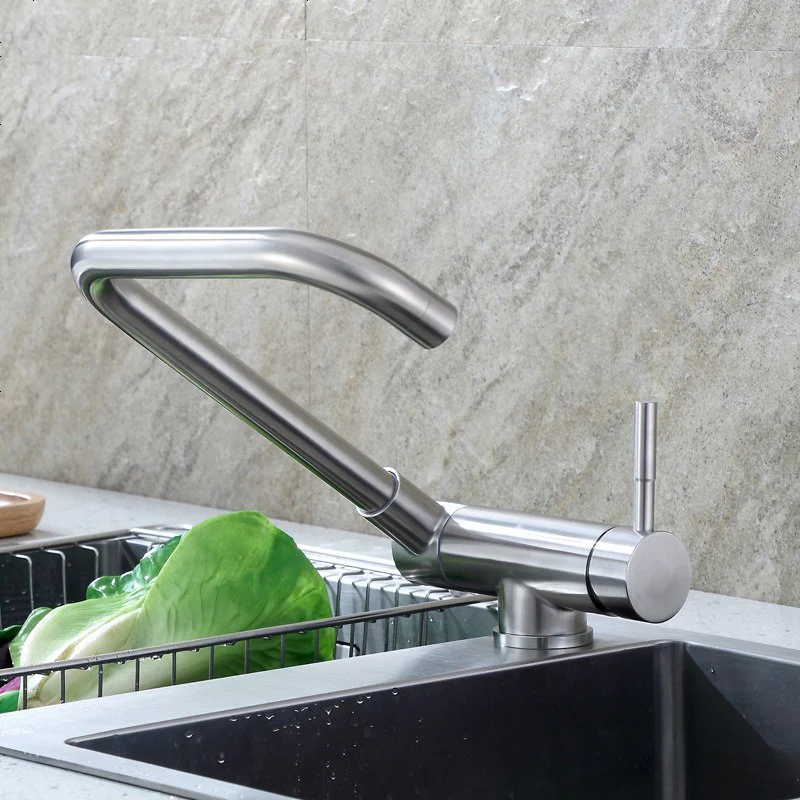 Folding Kitchen Faucet Brushed Nickel Stainless Steel Kitchen Faucet 360 Degree Swivel Single Handle Kitchen Sink Faucet - Image 3