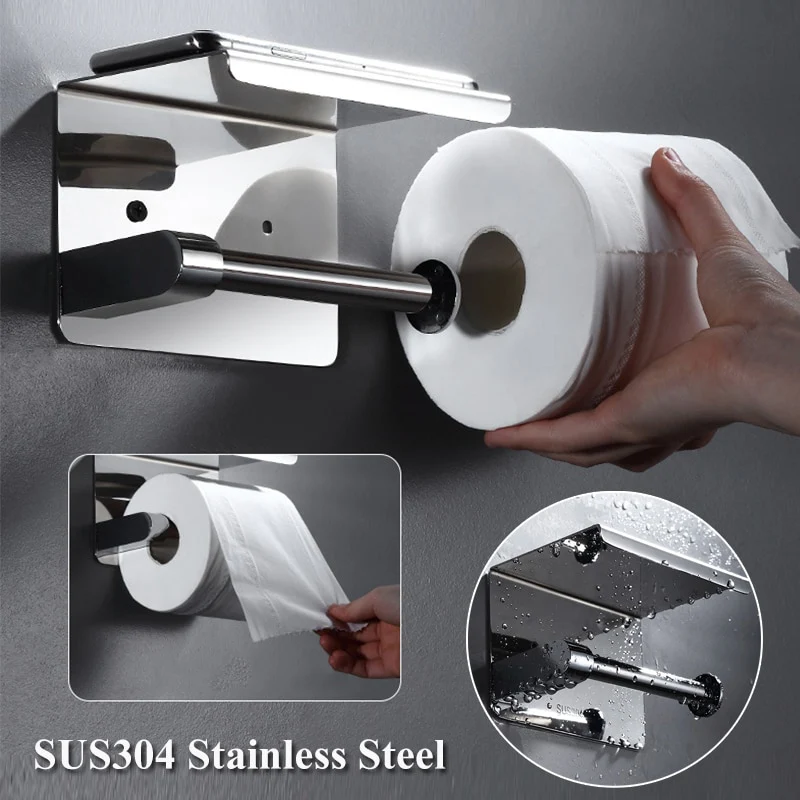Free-punch 304Stainless Steel Toilet Paper Roll Holder Toilet Paper Towel Rack Anti-rust Waterproof Toilet Paper Shelf Dispenser - Image 4