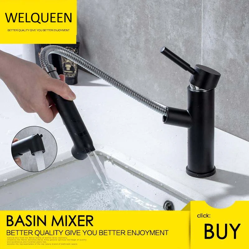 Brass Basin Faucet Multi-functional Stretch Faucet Black Cold and Hot Water Washing Basin Sitting Pull Out Faucet