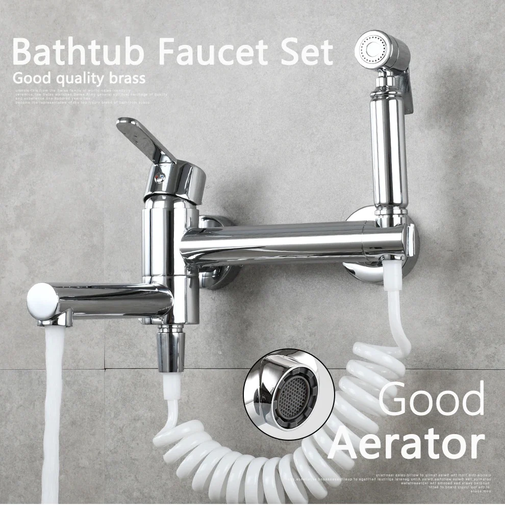 Brass Bathtub Faucet Set Bathroom Wall Mounted Bathtub Faucet with Bidet Sprayer for Showering - Image 7