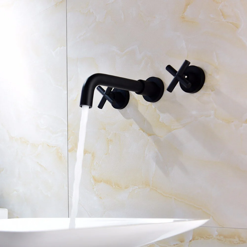 Brass Black Concealed Bathroom Basin Sink Tap Double Handle Wall Mount Hot And Cold Concealed Basin Mixer - Image 3