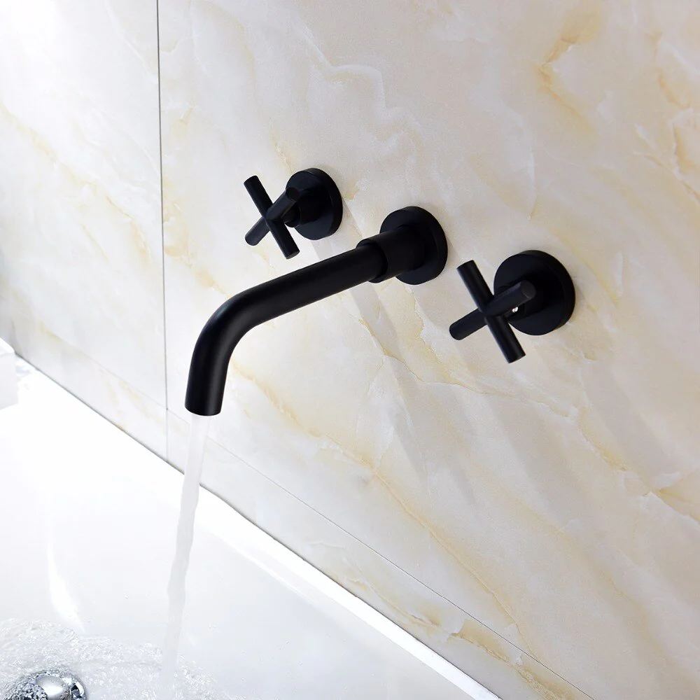 Brass Black Concealed Bathroom Basin Sink Tap Double Handle Wall Mount Hot And Cold Concealed Basin Mixer - Image 4