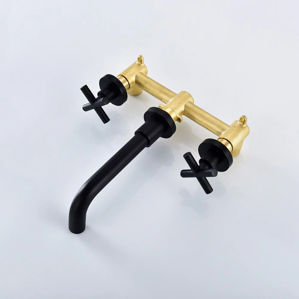 Brass Black Concealed Bathroom Basin Sink Tap Double Handle Wall Mount Hot And Cold Concealed Basin Mixer - Image 5