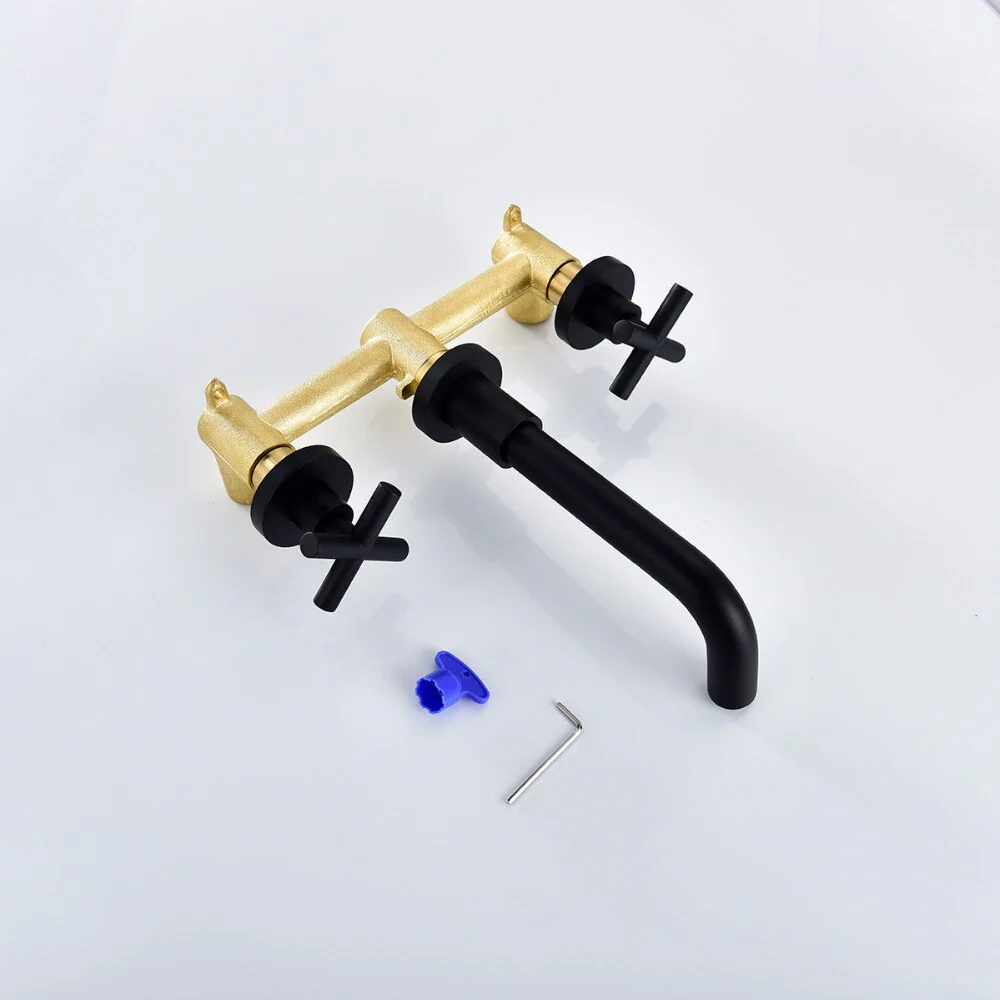 Brass Black Concealed Bathroom Basin Sink Tap Double Handle Wall Mount Hot And Cold Concealed Basin Mixer - Image 6
