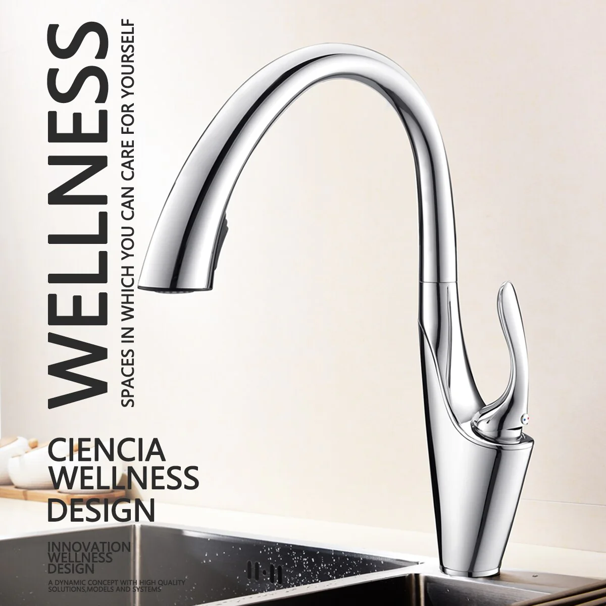 Brass Brushed Chrome Pull-Out Kitchen Faucets with Concealed 360 Degree Rotating Sprayer Deck Mounted Kitchen Tap - Image 2