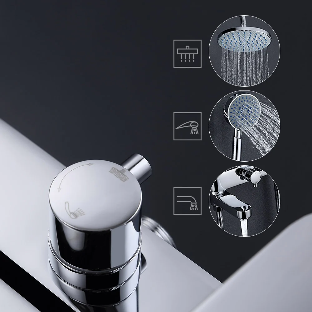 Brass Chrome Single Handle Bathtub Faucet Mixer Tap 5-Ways Showers Hand Shower Rain Shower Head Shower Set - Image 5
