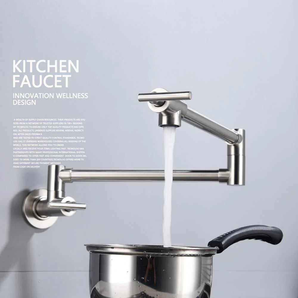 Brass Double Switch Folding Faucet Advanced Rotating Kitchen Faucet Wall Mounted Cold Water Tap - Image 3