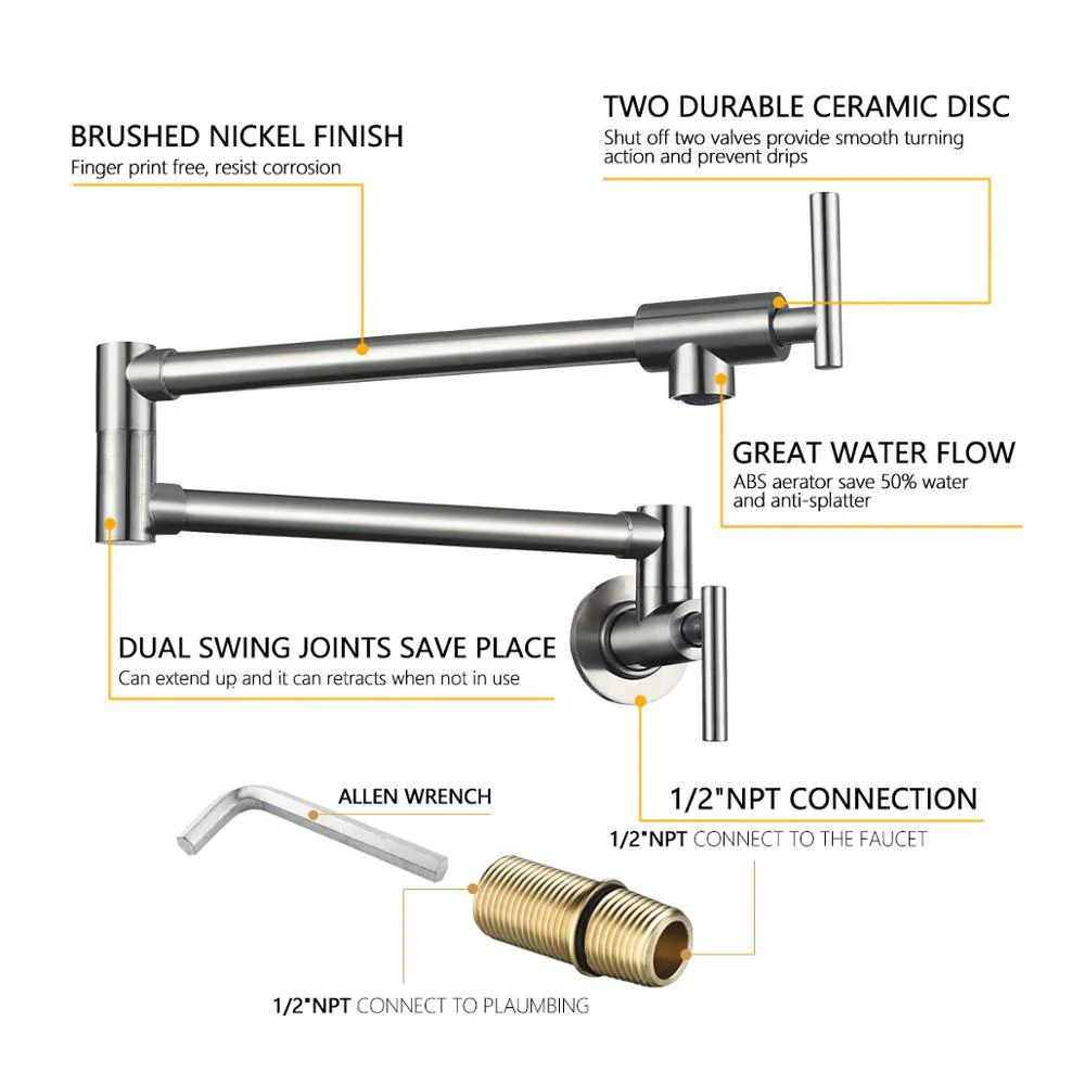Brass Double Switch Folding Faucet Advanced Rotating Kitchen Faucet Wall Mounted Cold Water Tap - Image 5