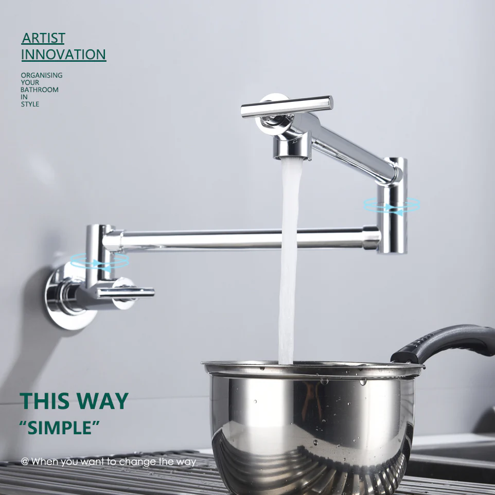 Brass Double Switch Folding Faucet Advanced Rotating Kitchen Faucet Wall Mounted Cold Water Tap - Image 7