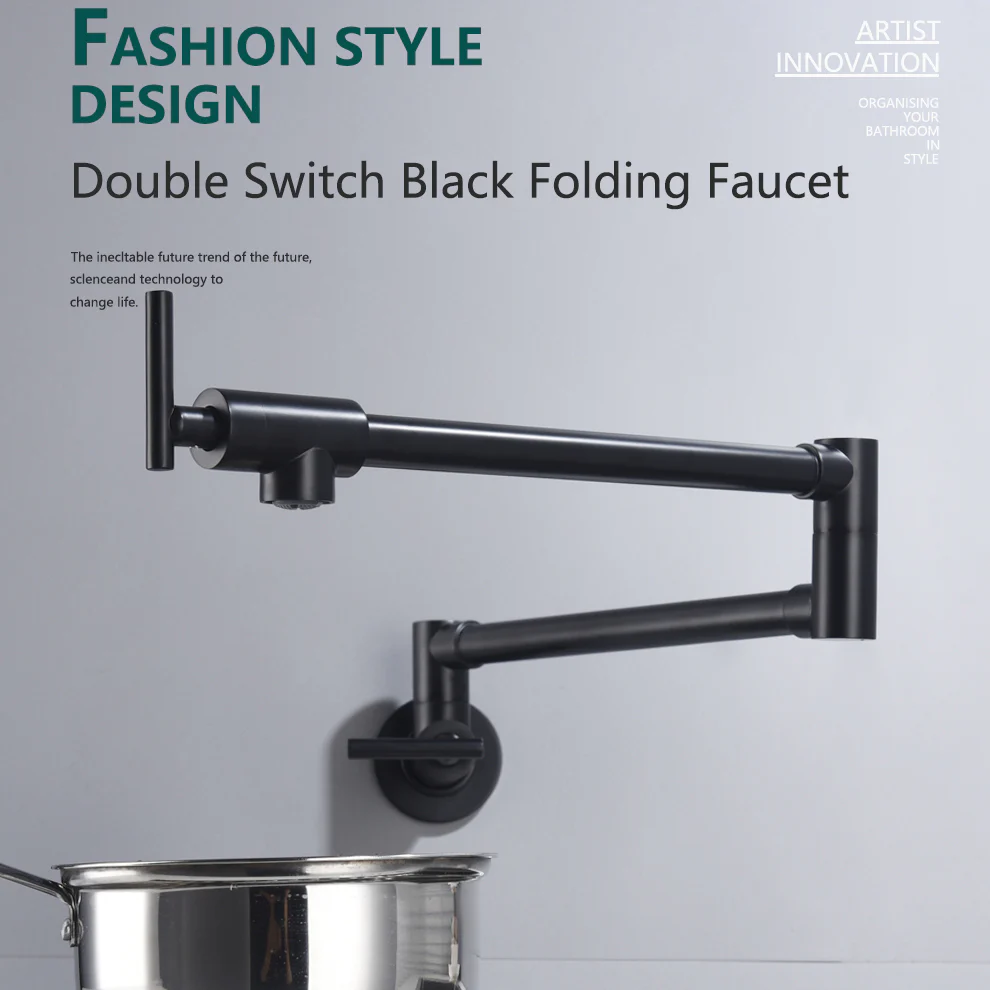 Brass Double Switch Folding Faucet Advanced Rotating Kitchen Faucet Wall Mounted Cold Water Tap - Image 8