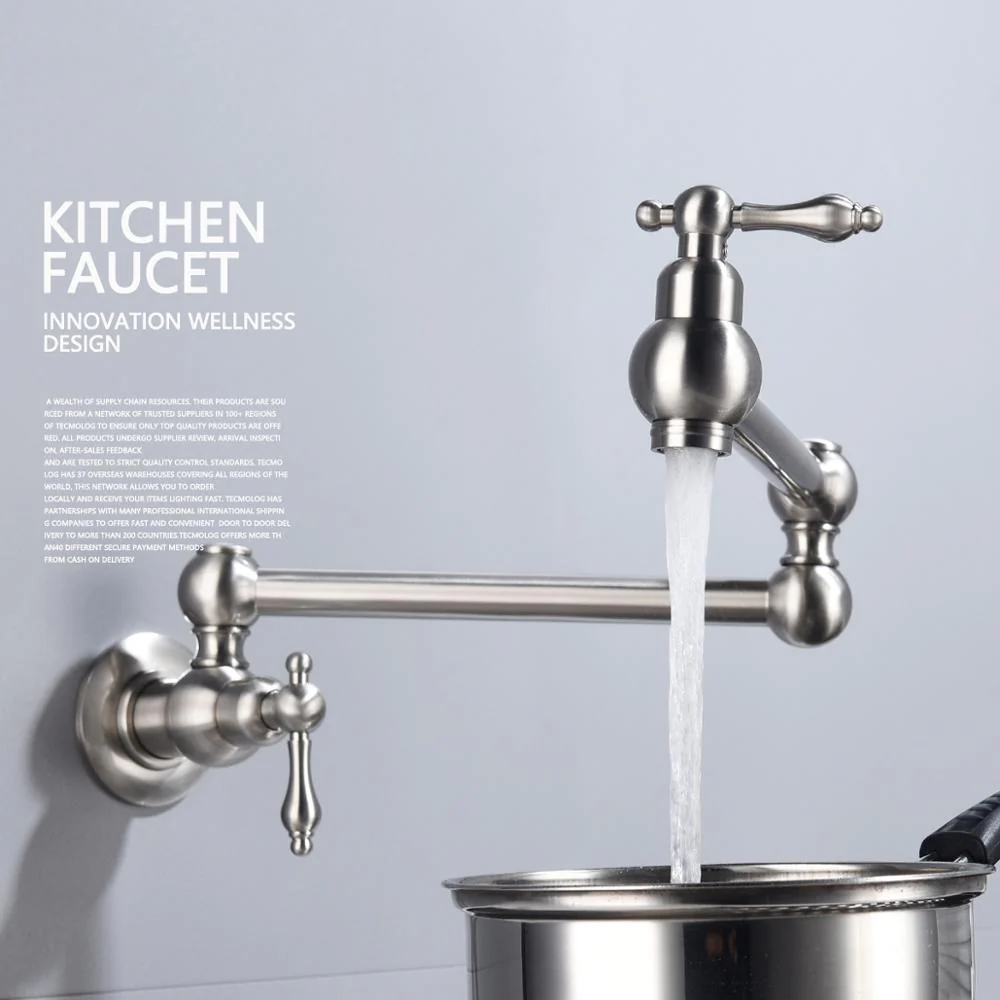 Brass Rotating Folding Faucet Delicate Double Switch Kitchen Faucet Wall Mounted Cold Water Tap - Image 3
