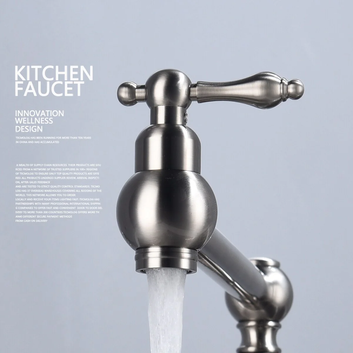 Brass Rotating Folding Faucet Delicate Double Switch Kitchen Faucet Wall Mounted Cold Water Tap - Image 4