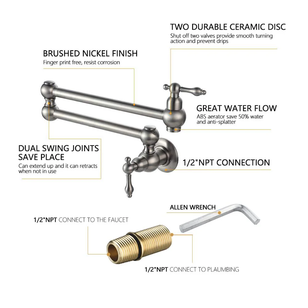 Brass Rotating Folding Faucet Delicate Double Switch Kitchen Faucet Wall Mounted Cold Water Tap - Image 5