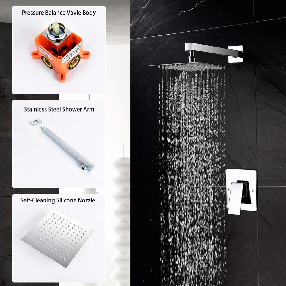 Rain Shower System Brass Fixed Shower Head Rain Mixer Shower Combo Wall Mount Shower Trim Kit with Rough-in Valve - Image 3